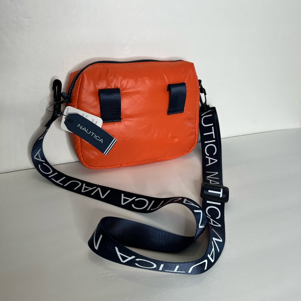 Nautical Crossbody Bag Orange Navy Logo Shoulder Bag Puffer Waist padded - Picture 7 of 16